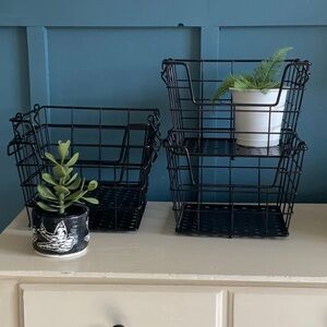Black Metal Wire Storage Crate - Stackable Home Organizer